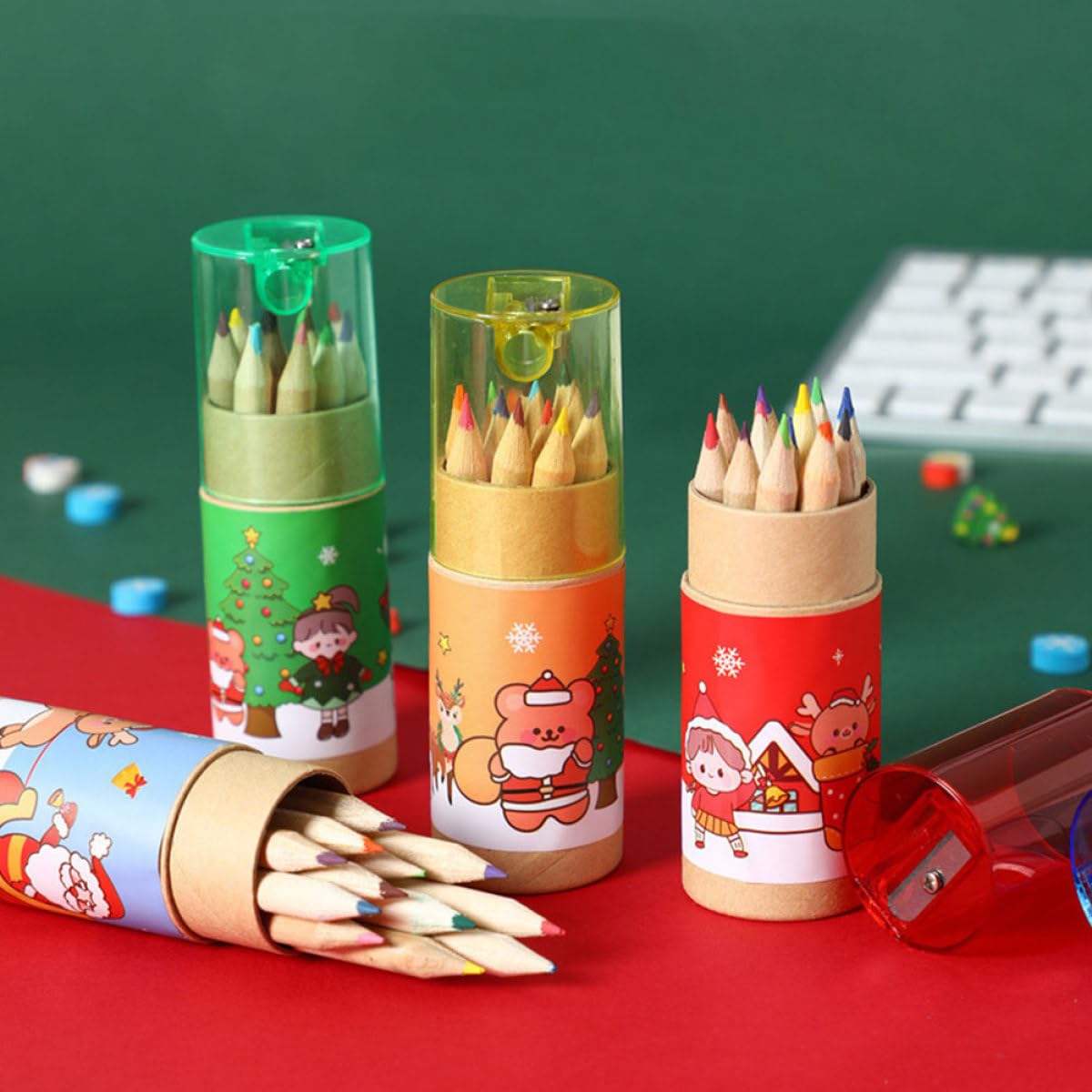 SHINEOFI 5 Series 12 Lápices De Lápices De Dibujo Navideños Con Goma De Borrar Aula Navidad De Preescolar Lápiz De Dibujo Lapiz Cajas Madera 4 Cajas*5