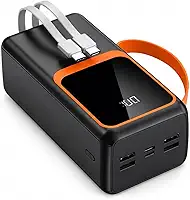 Carregador de Alta Autonomia 50000mah Conexão Digital Turbo PD para Viagens e Camping Fonte de Energia Portátil Turbo 22.5W PD Ultra Capacidade Multidispositivo (Preto)