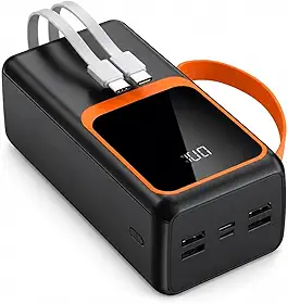 Carregador de Alta Autonomia 50000mah Conexão Digital Turbo PD para Viagens e Camping Fonte de Energia Portátil Turbo 22.5W PD Ultra Capacidade Multidispositivo (Preto)