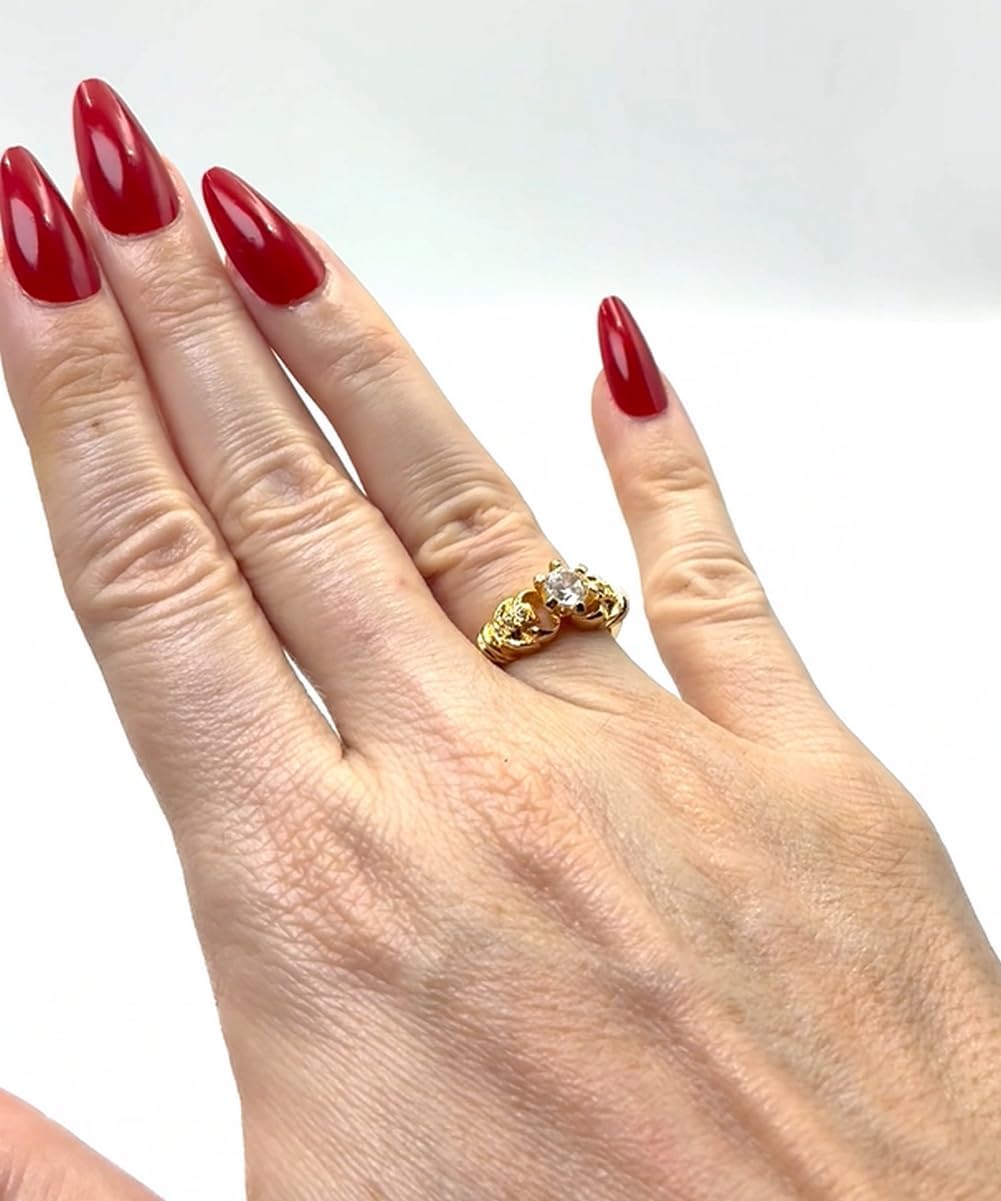 Round CZ Cubic Zirconia Claddagh Engagement Anniversary Ring, 18k Yellow Gold Filled Plated, Size 6 - Image 5