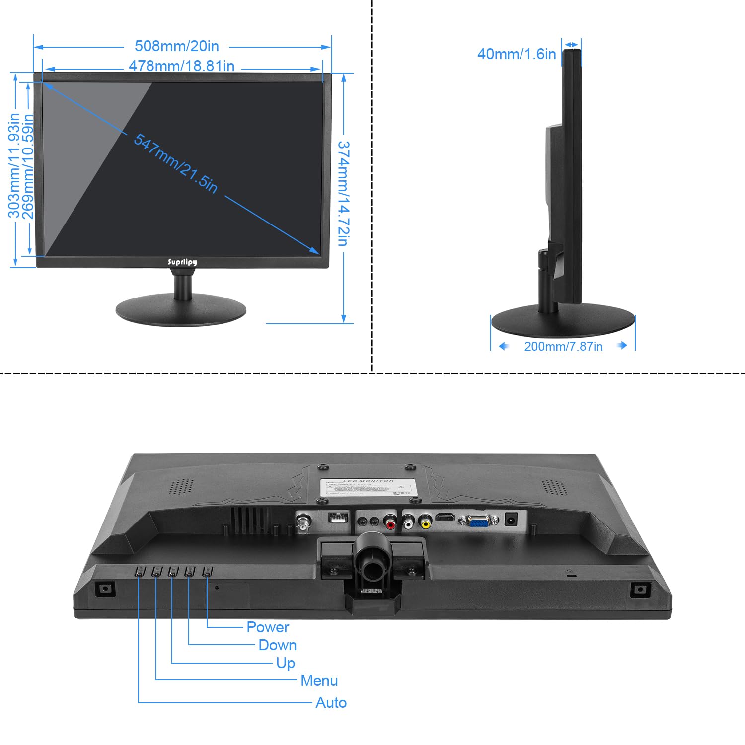21.5 cal FHD1920x1080 Ekran Dotykowy Wsparcie HDMI VGA AV USB BNC, 10 Punktów Pojemnościowy Ekran Dotykowy TFT LED 16:9 Monitor dla Laptopa PC Xbox PS5 PS4 Przełącznik POS Systems Wbudowane