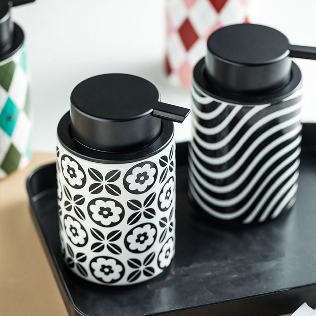 Dozowniki mydła typu push wzór kwiatowy design ceramiczny dozownik balsamu pojemnik na mydło w płynie wielokrotnego użytku dozownik mydła dozownik mydła do łazienki (B)
