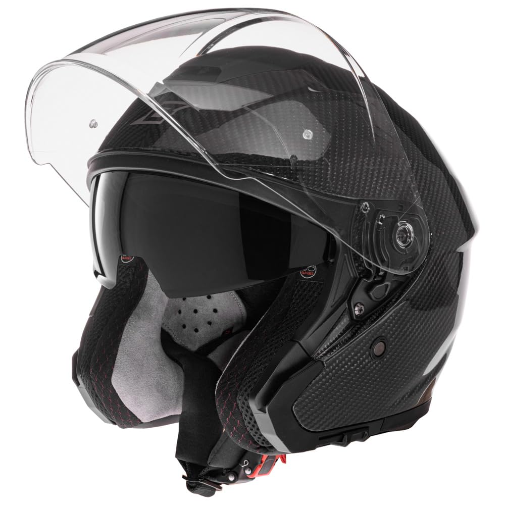 Casco Jet HERON CARBON, Casco da Moto con Calotta in 100% Carbonio, Doppia Visiera, Omologato ECE 2206, Interni Removibili, Molti Colori Disponibili