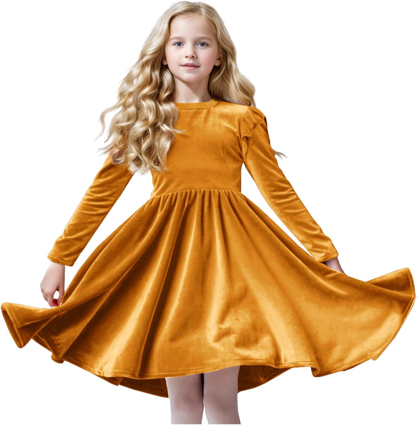 Girls Velvet Dress Ruffled Long Sleeve Casual Spring Fall Dress Princess Christmas Party Dress Winter Outfits