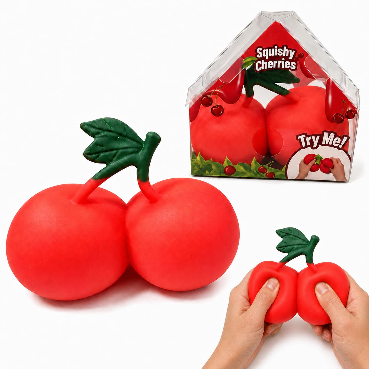 Viilich Large Cherry Squeeze Fidget Toy, 16cm Realistic Slow Rise Cherry Stress Squeeze Toy, Elastic Squeeze Anti-Anxiety Relax Toy, for Cute Novelty Present and Reward