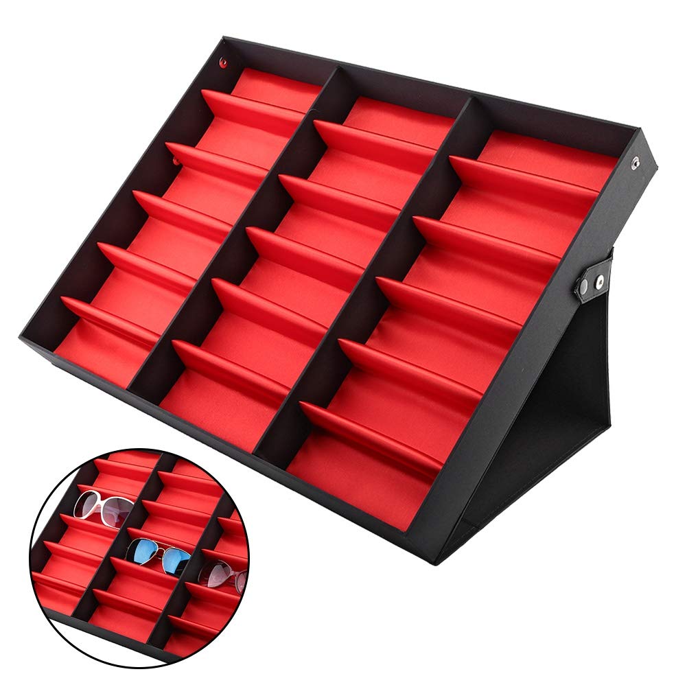 Brillenbox zur Aufbewahrung, 18 Sonnenbrillen MDF Brillenetui für Frauen, Männer, Kinder, 47 x 37 x 6 cm