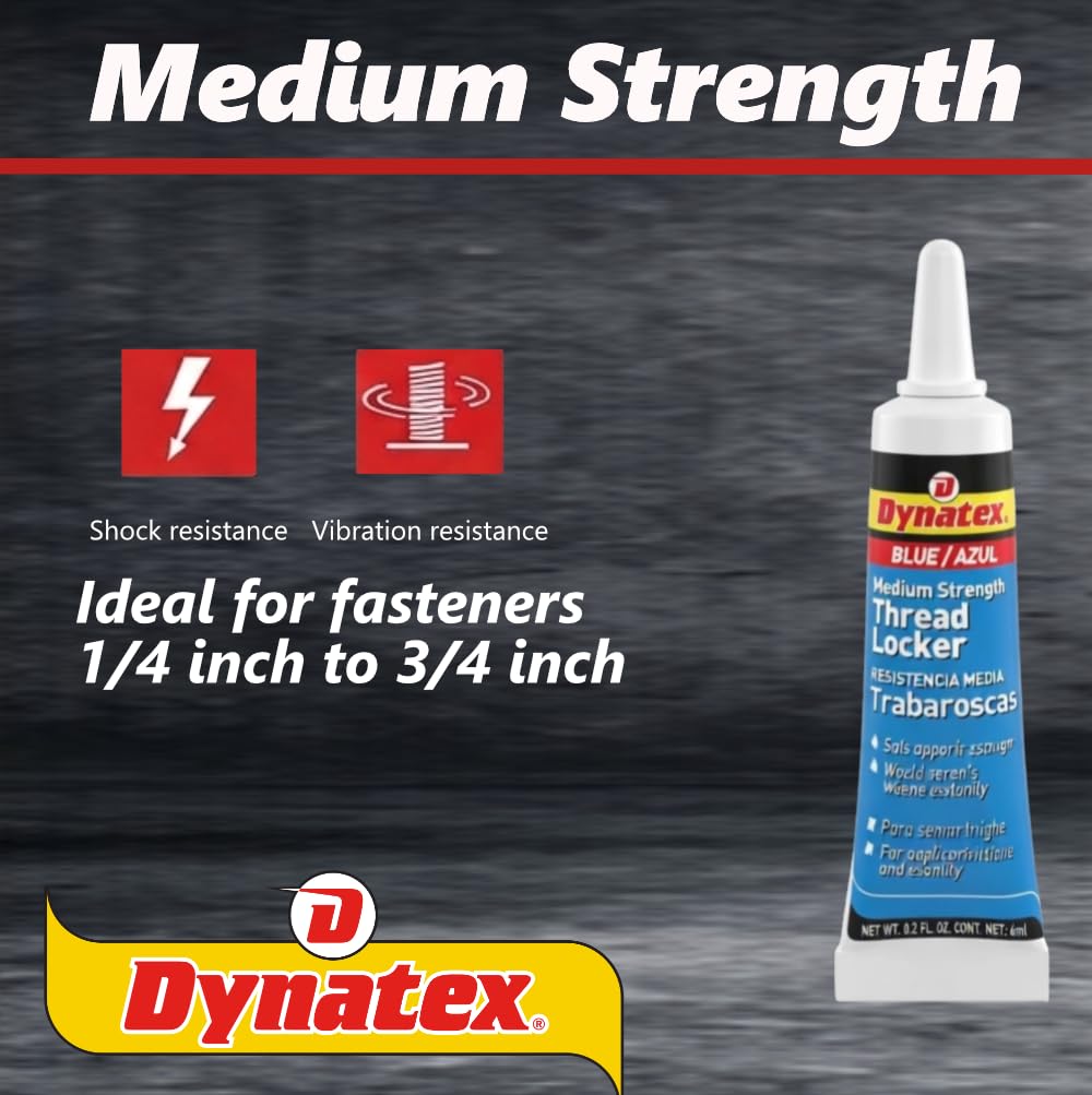 Dynatex Blue Medium Strength Threadlocker 0.20 oz Bottle - Removable with Hand Tools, Locks Fasteners on Metal, Vibration Resistant, Solvent Resistant (5-Pack)