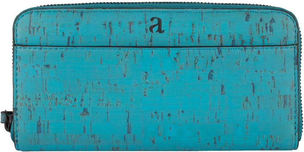 Cork Leather Willow Women's Zip-Around Wallet with Wristlet 100% Vegan Eco-Friendly Teal