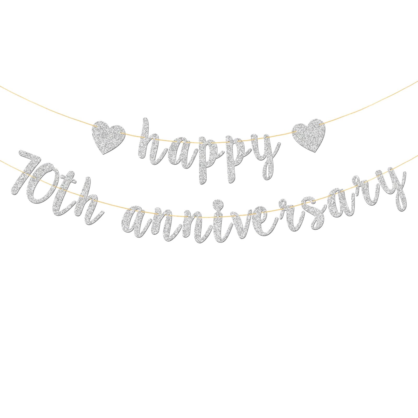 Happy 70th Anniversary Banner - Happy 70th Birthday Party Garland Supplies - 70 Wedding Anniversary Party Decorations - Silver Glitter