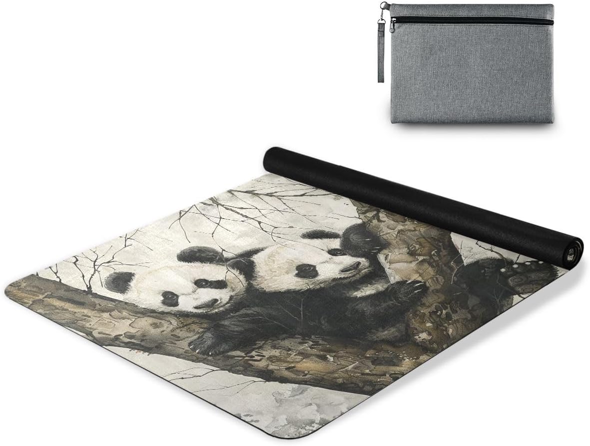 ALAZA Two Panda Friends in Tree Yoga Mat Non Slip Fitness Exercise Mat, Workout Mat for Yoga, Pilates and Floor Exercises