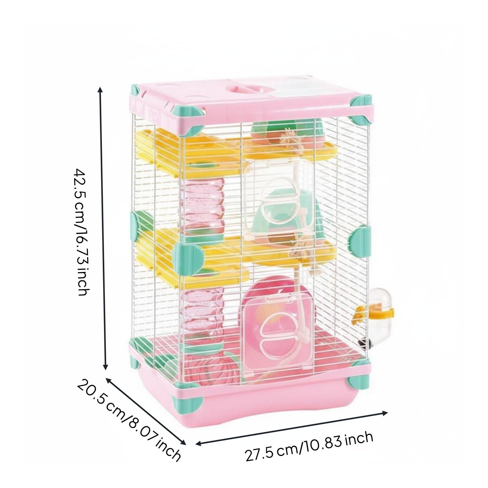 Gabbia Hamster Habitat Completo Domestico con Ruota Tubi Contenitore Base Profonda Plastica Ferro Ventilato Adatta per Piccoli Roditori Animali da, Rosa, 2-Strati 617H