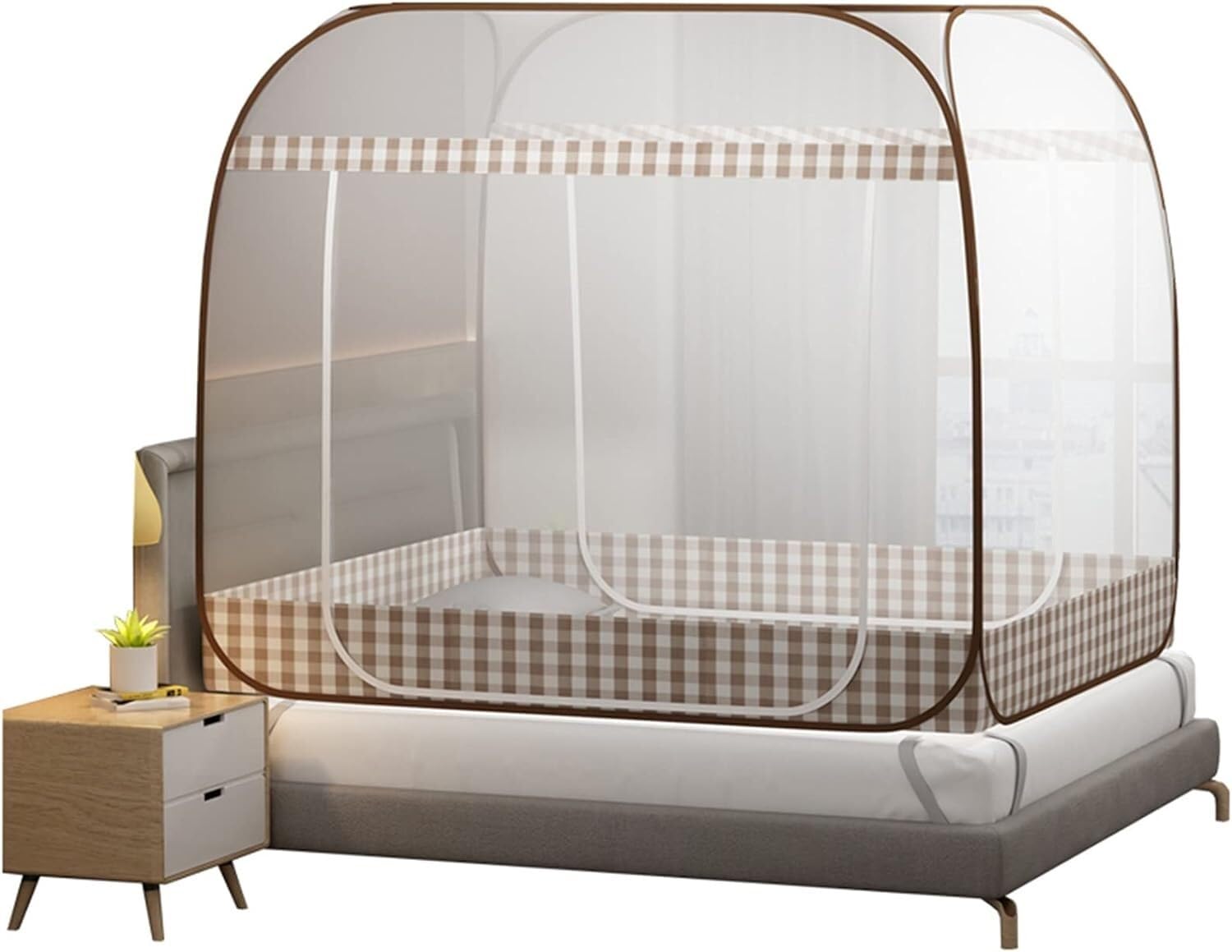 GTHTUHFD Mosquito Net Foldable Mosquito Net, Portable Pop-Up Mosquito Net For Bedroom, Installation Mosquito Net,Braun-1.0 * 1.9m