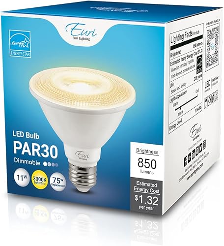 Miniatura 6 de Euri Lighting EP30-11W6000es Regulable LED PAR30 Cuello corto, 11 W (75 W iguales) 850 lm, 80CRI, blanco suave (3000K) ángulo de haz de 40,