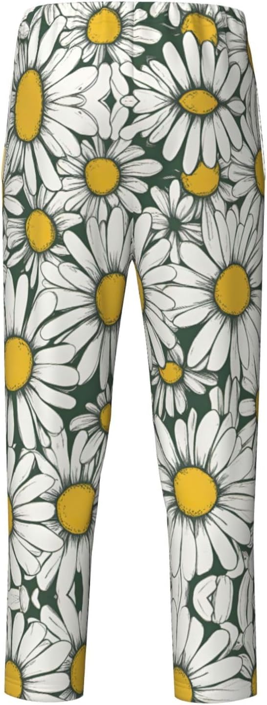 White Daisy Print Comfortable Pajama Pants,Teenagers Pajama Pants,For Both Lounging At Home And Outings