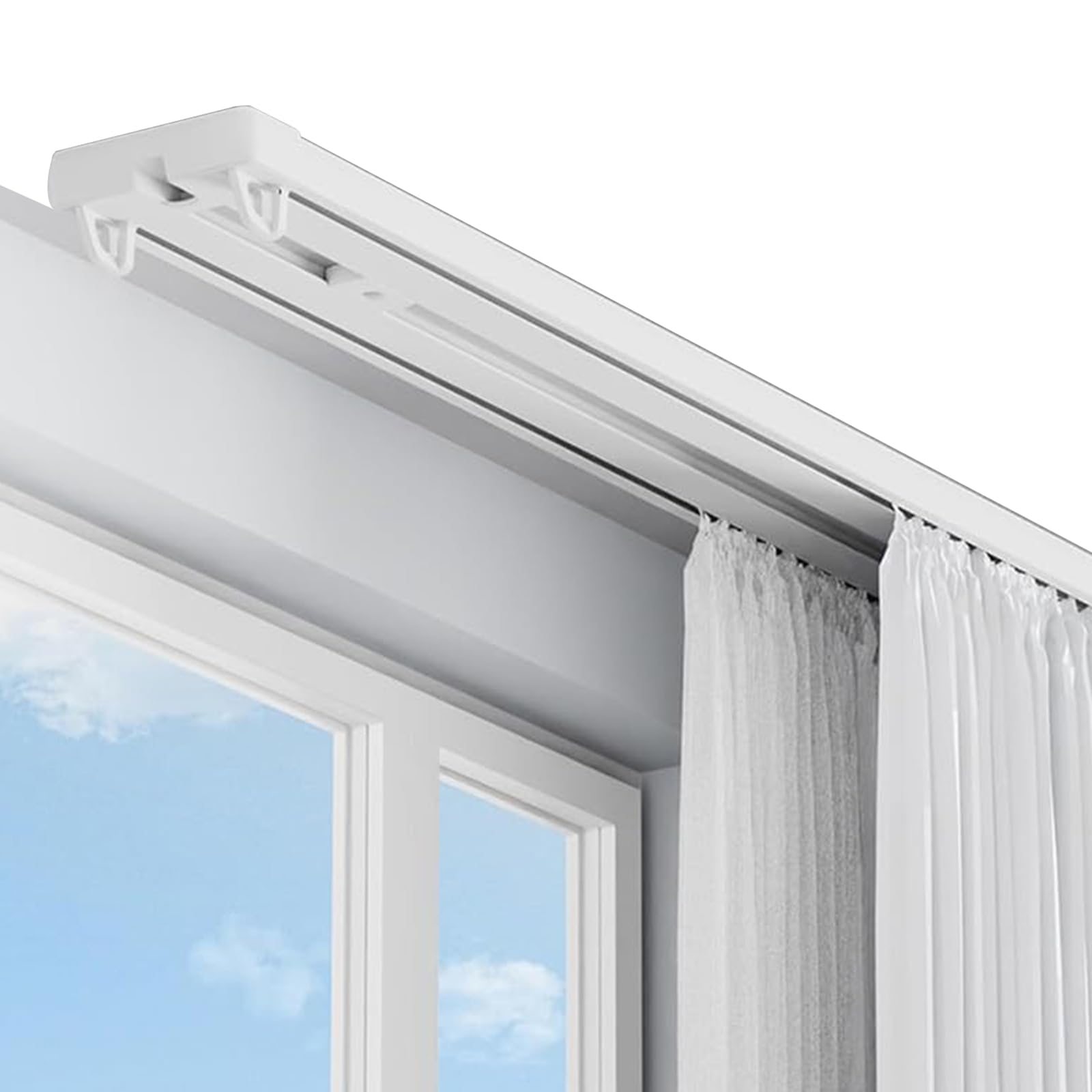 Système de tringle à rideaux, double tringle à rideaux robuste fixée au plafond - Alliage d'aluminium durable, conception de poulie cachée, idéal pour le salon, la chambre, les hôpitaux, les