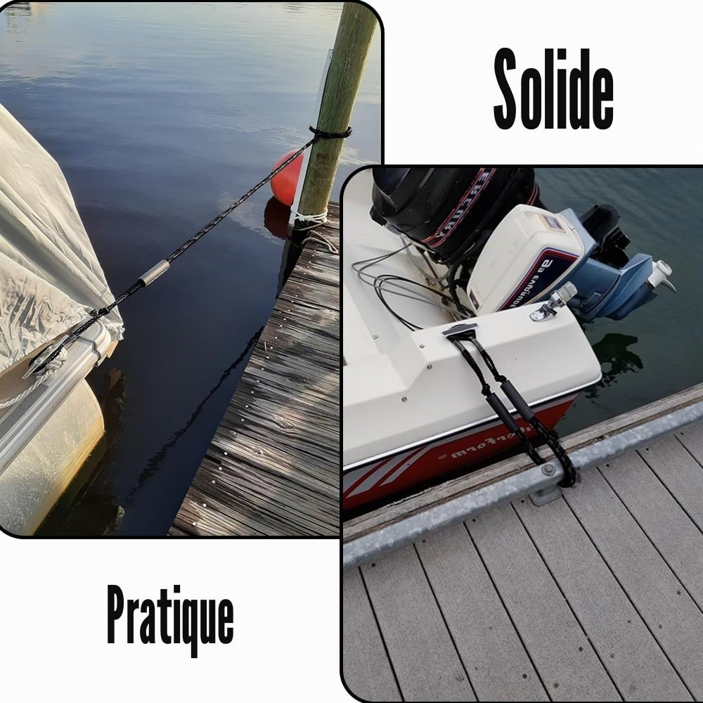 Lot de 2 Cordon pour Bateau, Lignes d'amarrage Élastiques avec Crochet, Corde de Dock Tressée pour Jet Ski, Ponton, Kayak - Accessoires d'Amarre Double