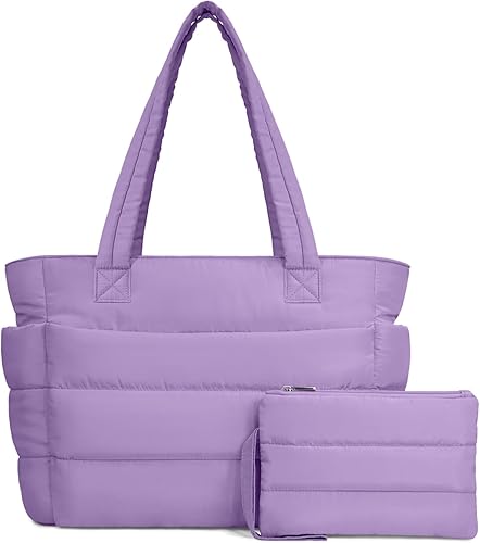 Miniatura 10 de TOPDesign Bolsa Tote Acolchada para Mujer, Bolso de Mano Ligero Inflado con Compartimentos, Bolsa de Hombro Acolchada para Trabajo, Viajes, Gimnasio