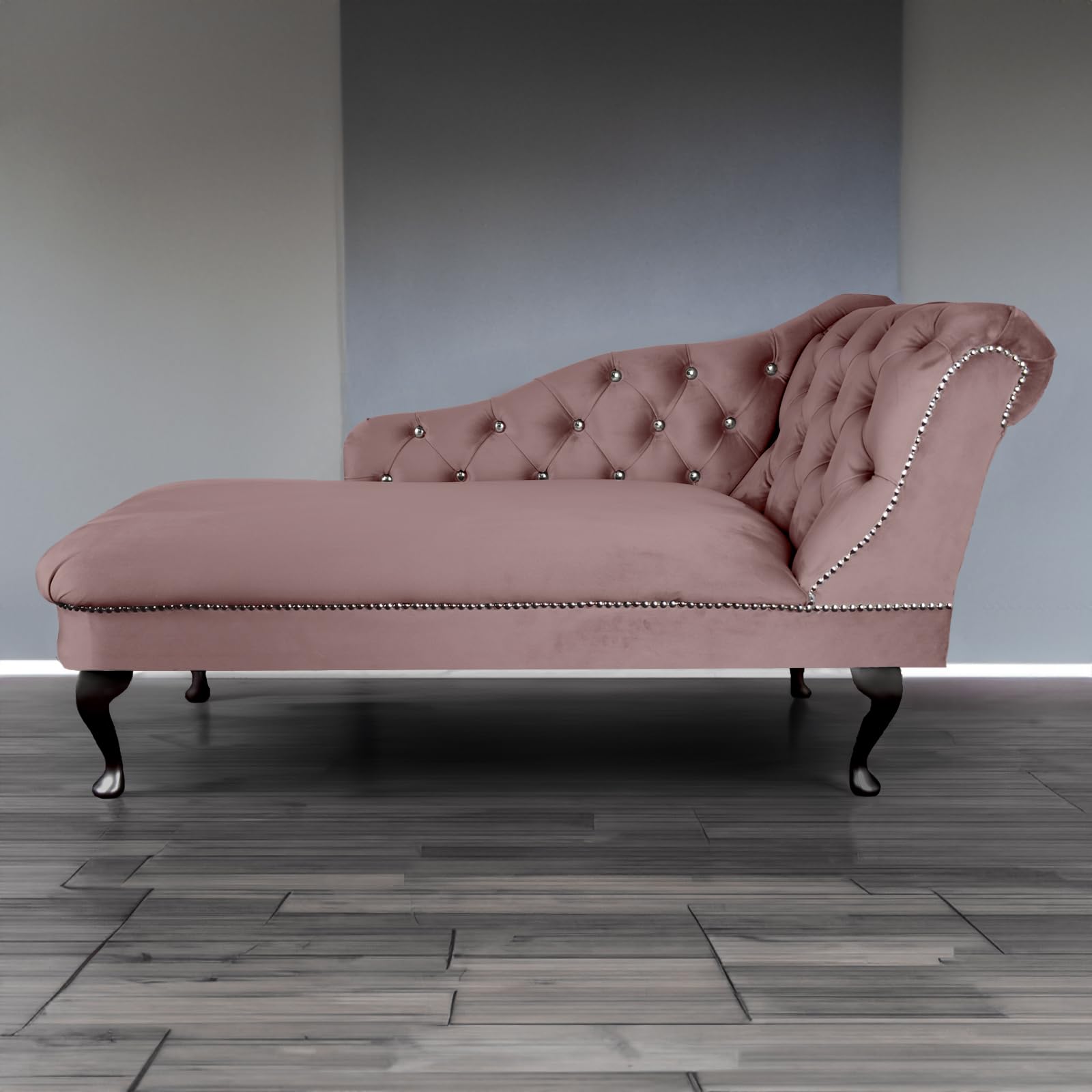 Paradise Furniture RegentTufted Chaise Lounge Sofa & Seating Handmade Velvet Living Room Bedroom Hallway Black Accent Chair (Right Hand, Heather)