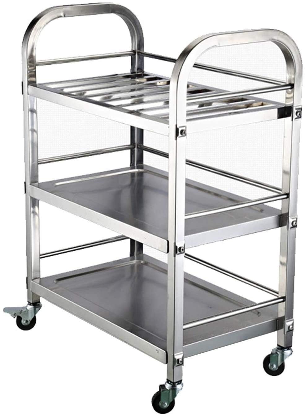 OGFC 55742 Stainless Steel Utility Cart 3 Tier Kitchen Cart Serving Trolley with Locking Wheels for Kitchen Hotels Restaurants Cover Slot Design-image-20