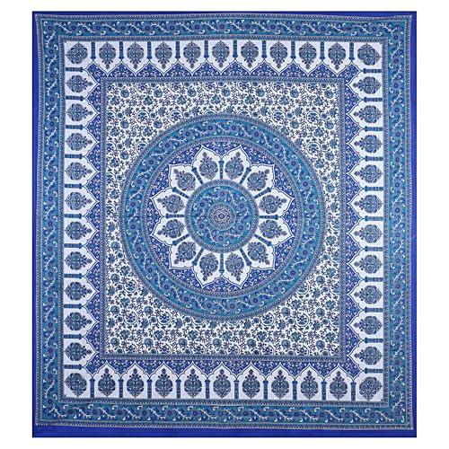 Image of Floral Printed Bedsheet for Double Bed Queen Size with 2 Pillow Covers | 144 TC Soft Cotton Blend Bed Sheet | 90x100 Inch | 18x27 Inch Pillow Covers | Blue | Comfortable Bedding Set