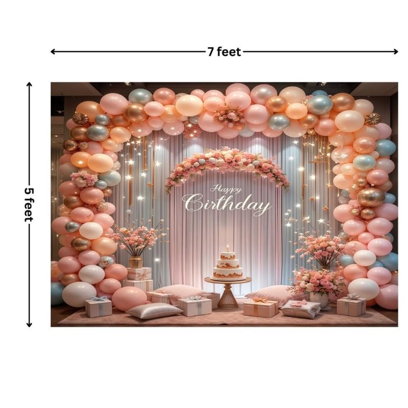 Image of Balloon Party Backdrop with Floral Accents - Elegant Birthday Decoration and Photo Background Setup