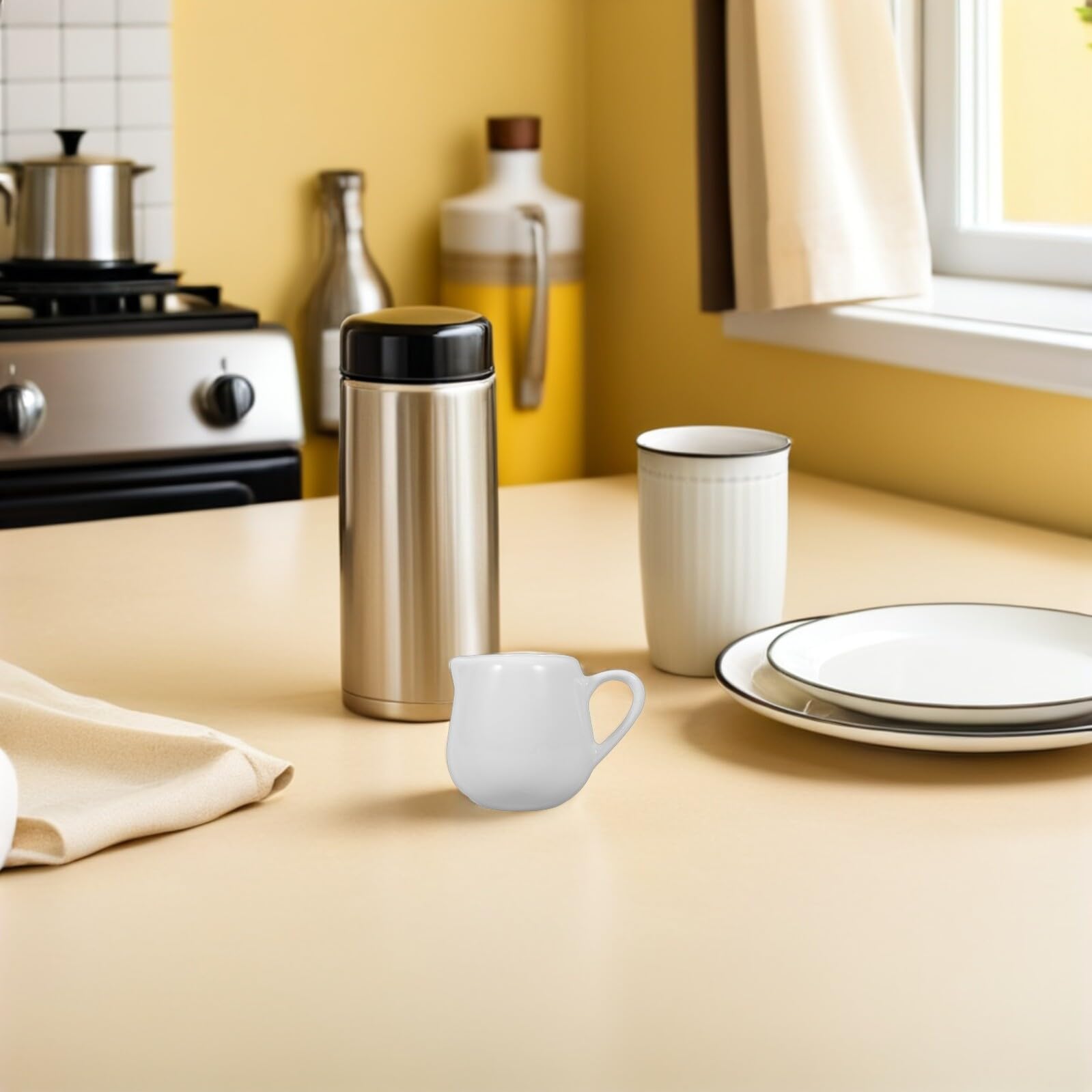 6 Stück Mini Milchkännchen aus Weißem Porzellan mit Griff Kleine Keramik saucenkännchen für Sahne Soßen und Dressings Präzise Ausgießer für Kaffee Restaurant und Zuhause