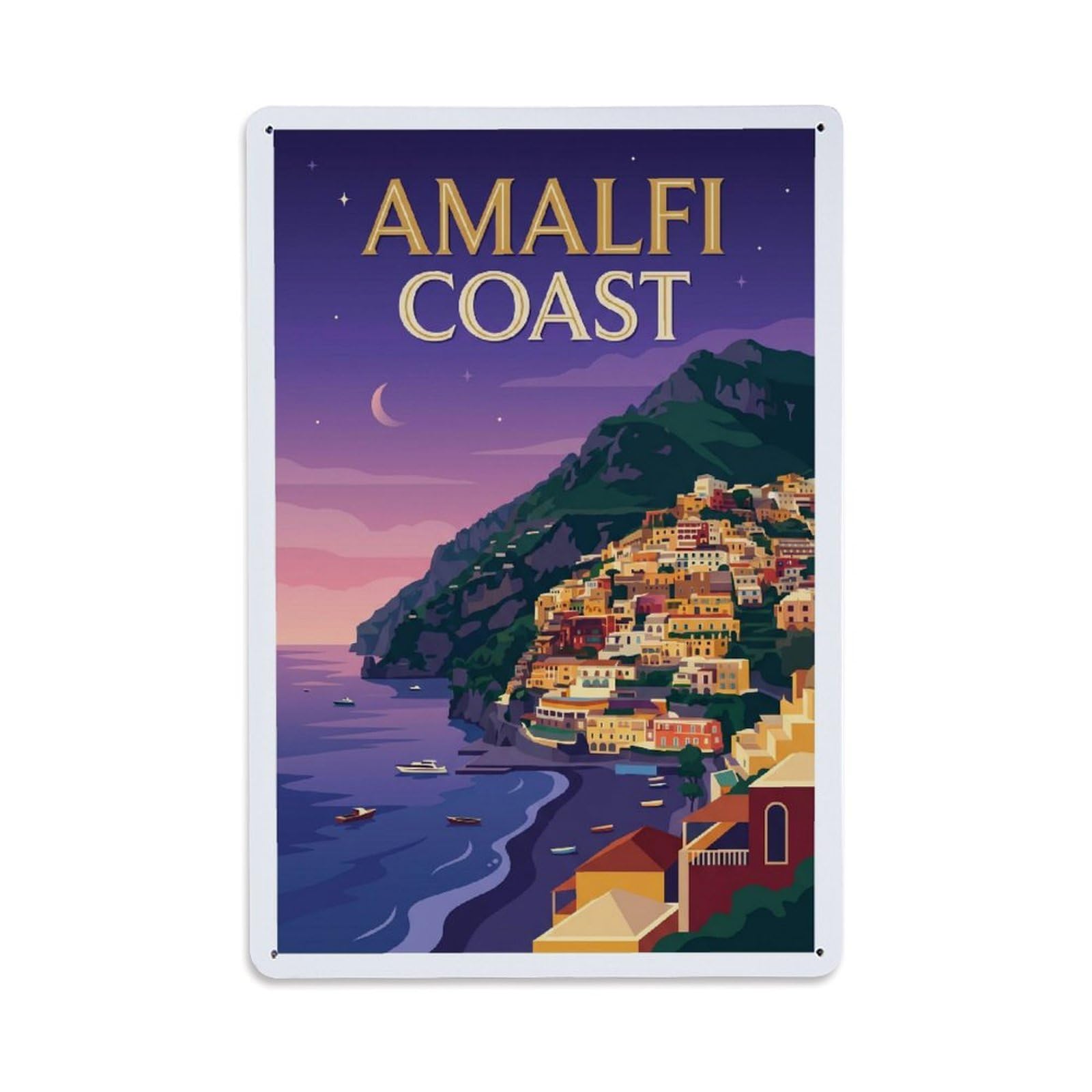 Vintage Travel Twilight Italy Coastal 1 Metal Tin Sign Plaque Wall Decor for Cafe, Club Bar, Office, Home Garden Metal Poster 8x12Inch