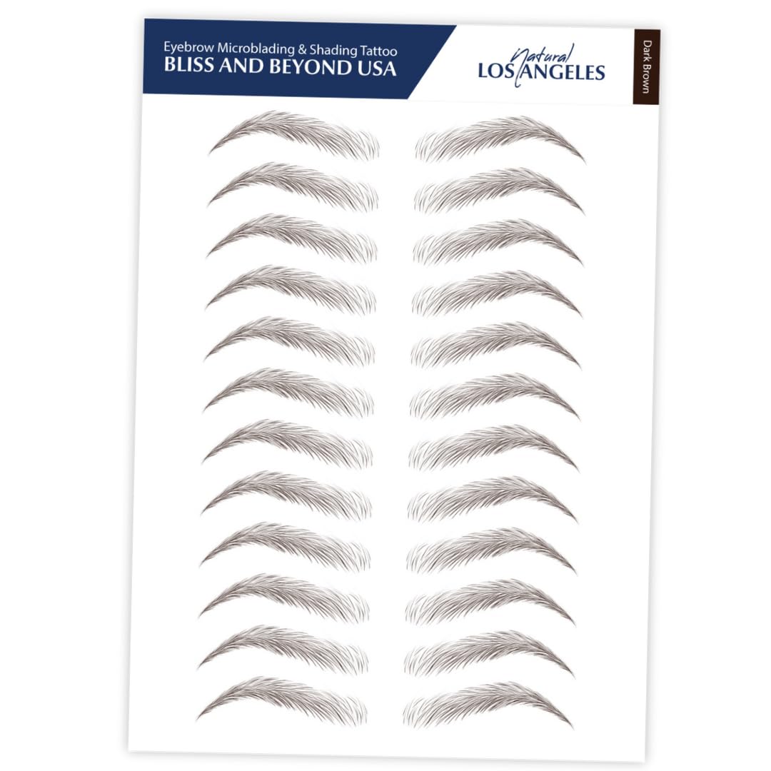 | Waterproof Eyebrow Tattoo Stickers. A real hair stroke look. Hair replacement without surgery. Solution for hair loss. Bushy eyebrow tattoos. (New Los Angeles, Dark Brown)