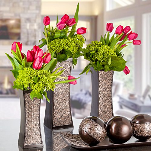 Decorative Brown Vases For Decor Centerpieces - Set Of 3 Flower Vases Ideal Home Decor, Dining And Living Room Table Centerpiece, Table Decor, Bookshelf, Mantle And Entryway, Gift Boxed(Dublin) #TOP1