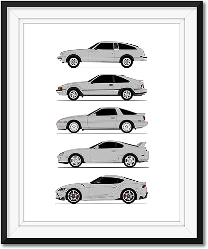 Vista 31 de Custom Car Posters Handmade Poster compatible with Toyota Supra Generations and Print of Toyota Supra - Blue, 11x14 Metallic Print (Unframed)