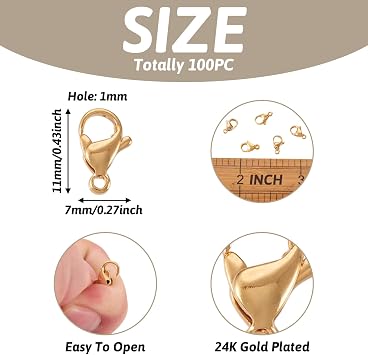 Pandahall 100Pcs 304 Stainless Steel Lobster Claw Clasps Real 18K Gold Plated 11x7x3.5mm Polishing Jewelry Clasps Connectors for Bracelet Necklace Jewelry Making