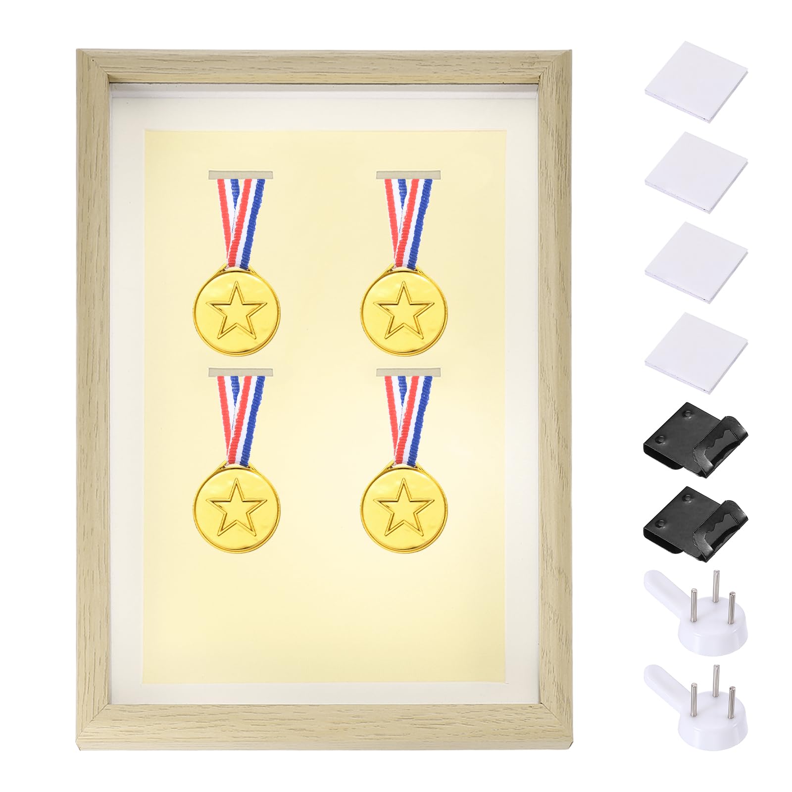 PATIKIL Marco De Sombra De 320x230mm Vertical De Madera para Exhibir Medallas con 2 Chinchetas Y 4 Adhesivos para Colgar En Pared O Mesa para Mostrar Boletos Fotos Y Medallas De Fútbol