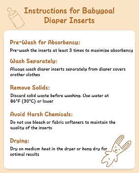 babygoal Large Cloth Diaper Inserts, 12 Pieces for Toddlers, 5-Layer Reusable Liners for babygoal Large Cloth Diapers, 12ZZTN-B