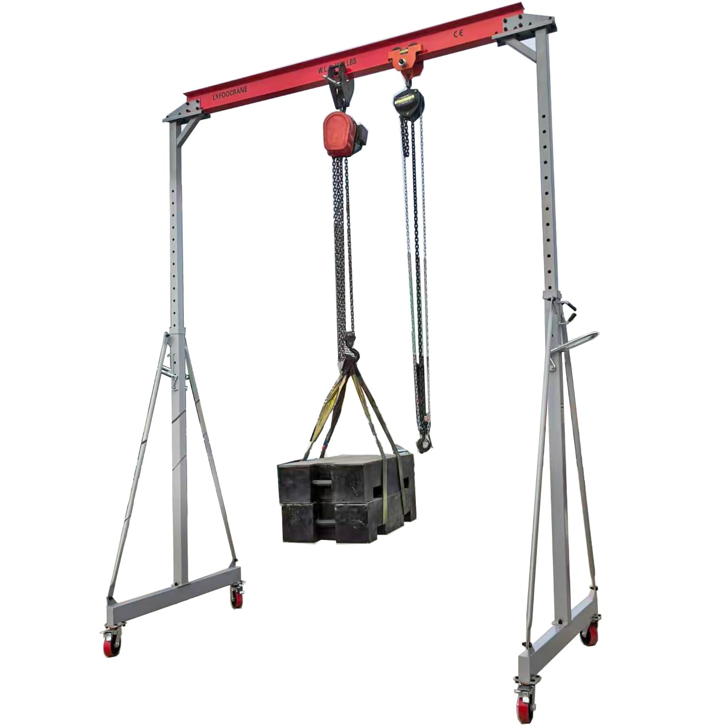 Extra-Large Size Adjustable Gantry Crane 4000 LB, Width 10.5 FT, Height Adjustable 9.84 FT~ 10 FT~ 12 FT ~ 13.78 FT, Portable Crane 2T with Chain Hoist, Trolley and Rigging Kit (4000 LBS)