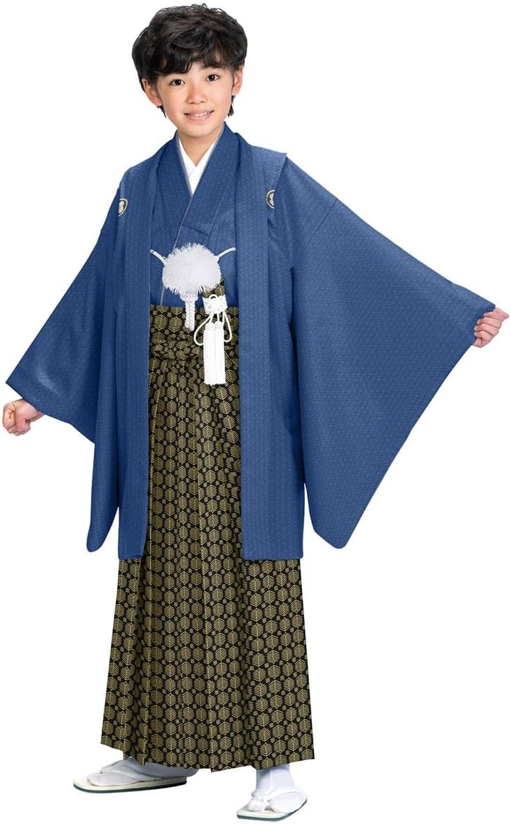 七五三 5歳 男の子 男児 着物 羽織 袴 セット 紺 兜 龍 A8-9 Amazon