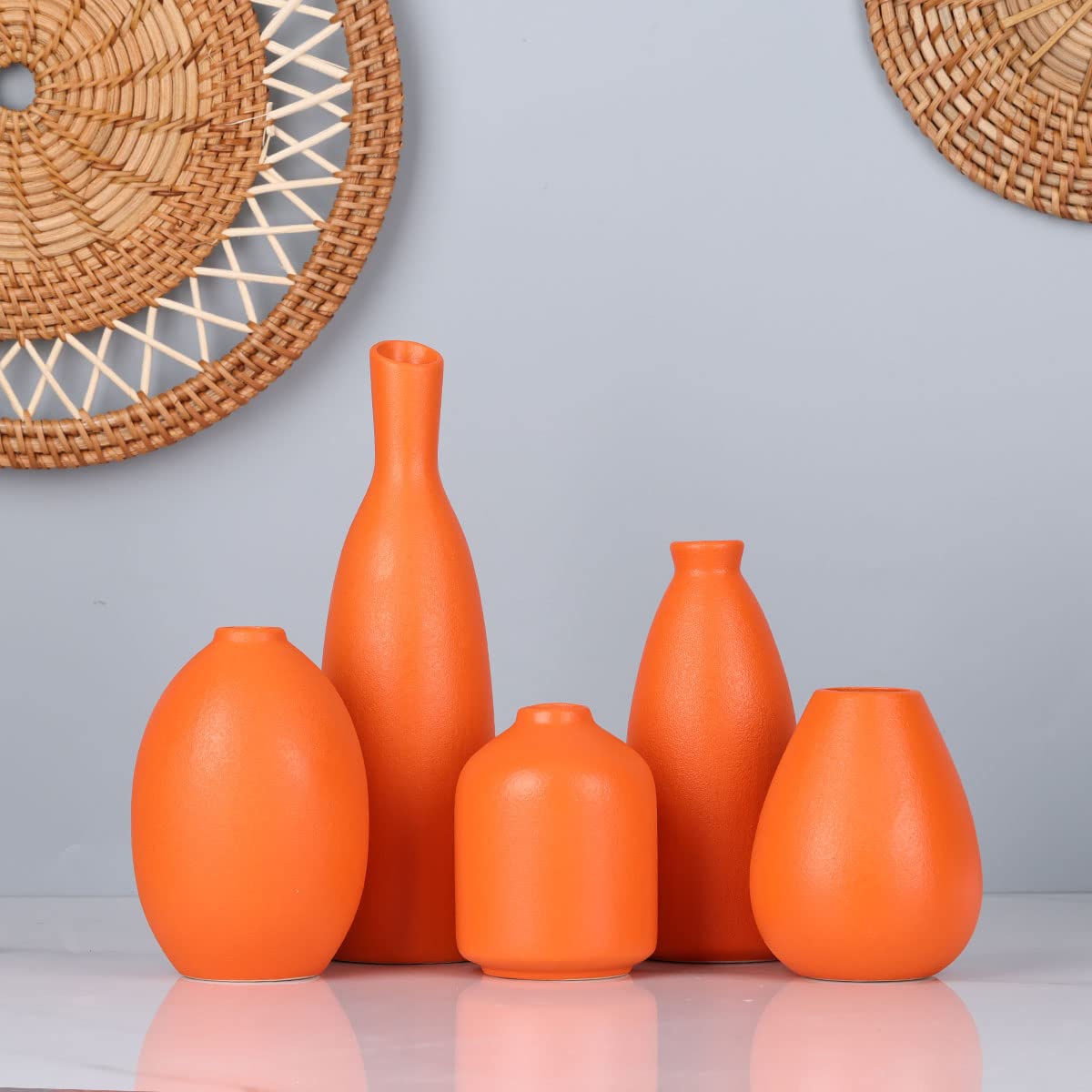 Amazon.com: Orange Ceramic Small Vase Set of 5 - Modern Orange