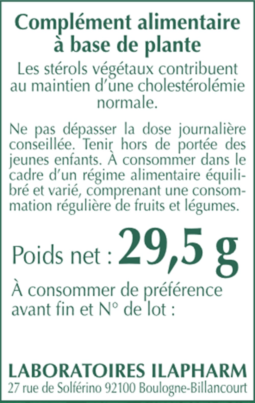 STEROLS DE PIN - CHOLESTEROL -Laboratoires Ilapharm - 60 Comprimés
