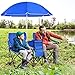 COSTWAY Double Portable Picnic Chairs, Folding Camping Chairs w/Detachable Umbrella, Cooler Bag, Cup Holders, Patio Beach Camping Chairs for Outdoors, Blue