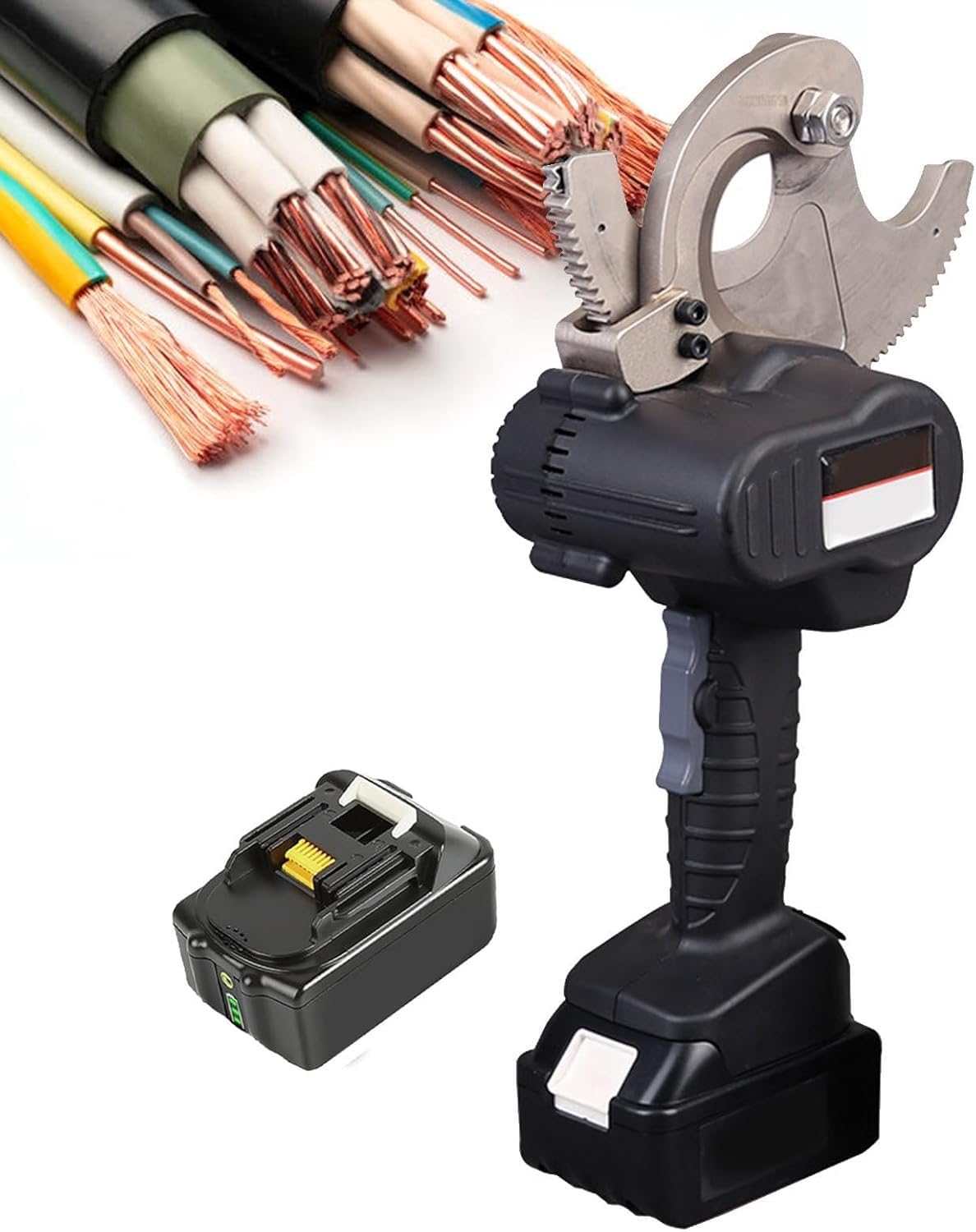 Tagliacavi elettrico ricaricabile, tagliacavi a cricchetto senza fili per alluminio e rame, utensile da taglio 45/65/75 mm con 2 batterie incluse
