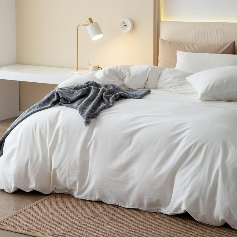Gezu Biancheria da letto 135 x 200 cm, in cotone bianco crema, 2 pezzi, con certificazione Oeko-TEX®, morbida, copripiumino da 135 x 200 cm e federe da 80 x 80 cm, con chiusura lampo