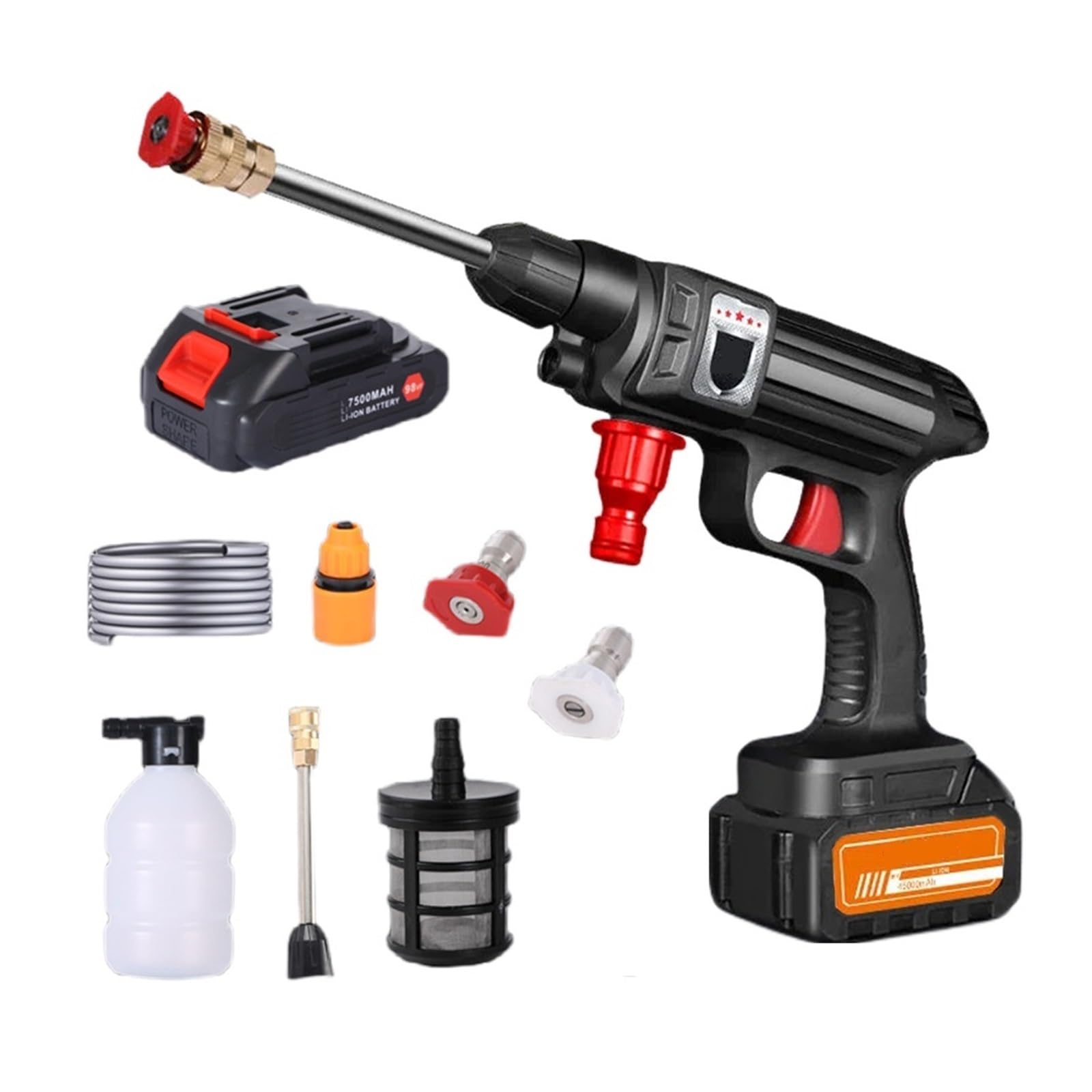 Hidrolimpiadoras Boquilla De Espuma De Pistola De Agua Pulverizada De Lavadora De Alta Presión Inalámbrica 30BAR For Generador De Espuma De 4000mAh Lavadora De Coche(Black)