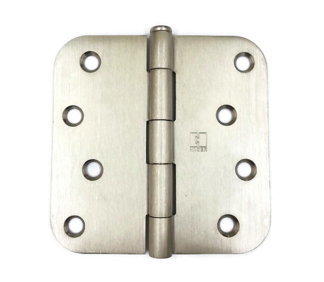 Hager Solid Brass Door Hinge RC1542 4 x 4 US15 Satin Nickel, 5/8" Radius Corners, Full Mortise, Residential - 2 per box