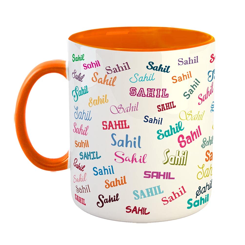 FurnishFantasy Personalised Happy Birthday Ceramic Coffee Mug - Best Birthday Gift for Son, Daughter, Brother, Sister, Gift for Kids, Return Gift - Color - Orange, Name - Sahil
