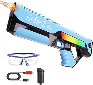 Pistola de Agua Eléctrica,Pistola de Agua de Largo Alcance con luz,Juguete de pulverización a Pilas con Tanque,para Verano Jardin Playa Piscinas Fiesta (Color Azul)