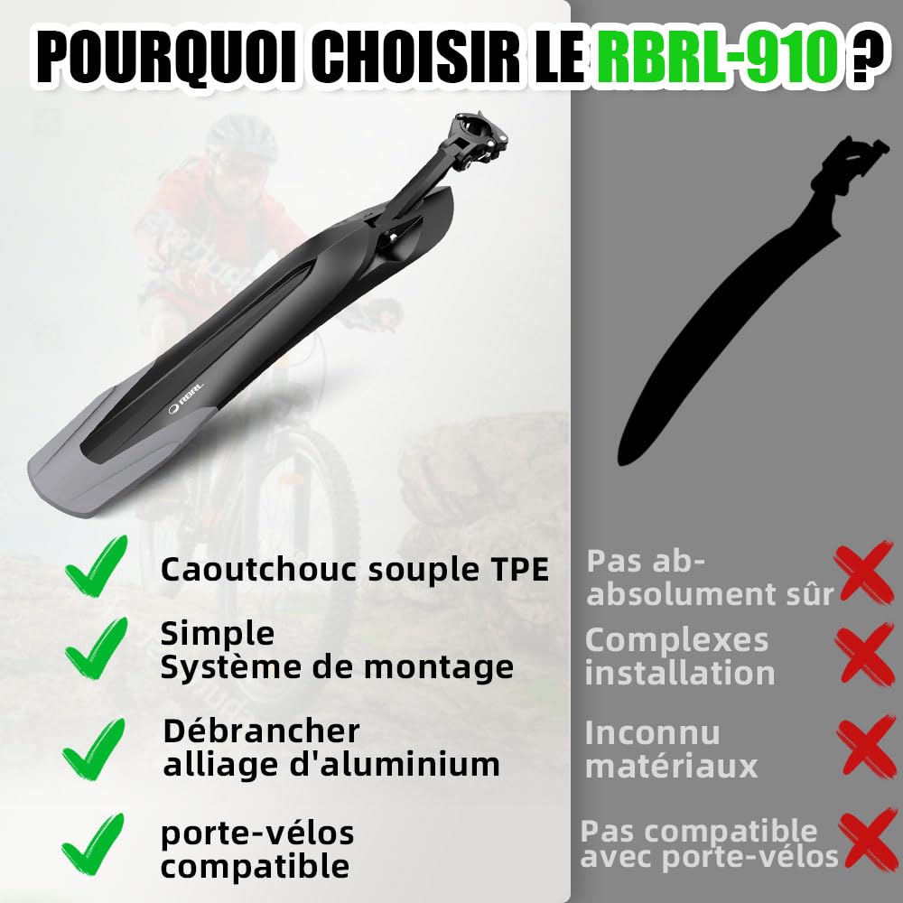 Kit Garde-boue Vélo RACEL - Noir, Universel, 24-28 Pouces, Avant Et Arrière, Neuf