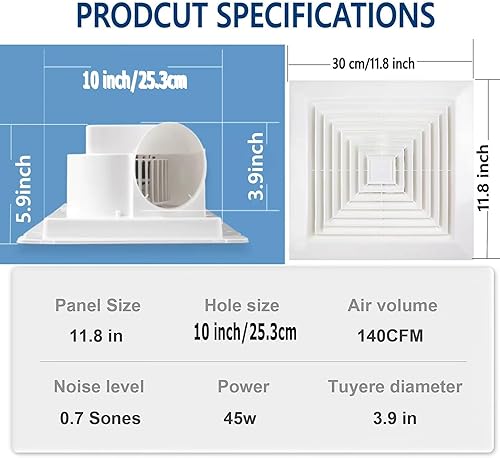 Miniatura 2 de Jinhong Ventilador de baño de montaje en techo, ventilador de escape de techo, ventilador extractor de 141 CFM, 1.2 sonos, ventilador de ventilación