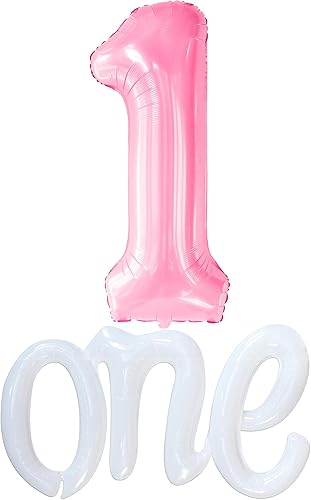 KatchOn, Globo rosa número 1 de 40 pulgadas, globo blanco de letra 1 de 20 pulgadas, juego de 2, decoraciones de primer cumpleaños para niñas