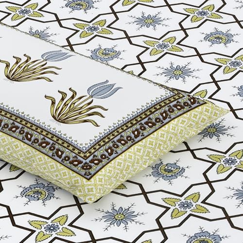 Image of Mafatlal 144 TC Sanskriti Cotton King Bedsheet | 90 x 108 Inches | Traditional Design | Smooth, Long-Lasting & Soft | 2 Pillow Covers | Formal Garden