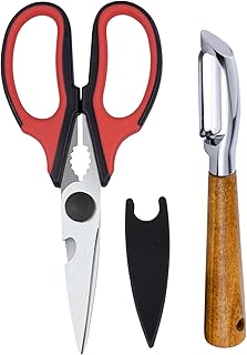 Left Handed Kitchen Scissors and Left Handed Peeler, All Purpose Lefty Stainless Steel Scissors and Peeler for Adults, Great for Kitchen, Home (2 Pack)