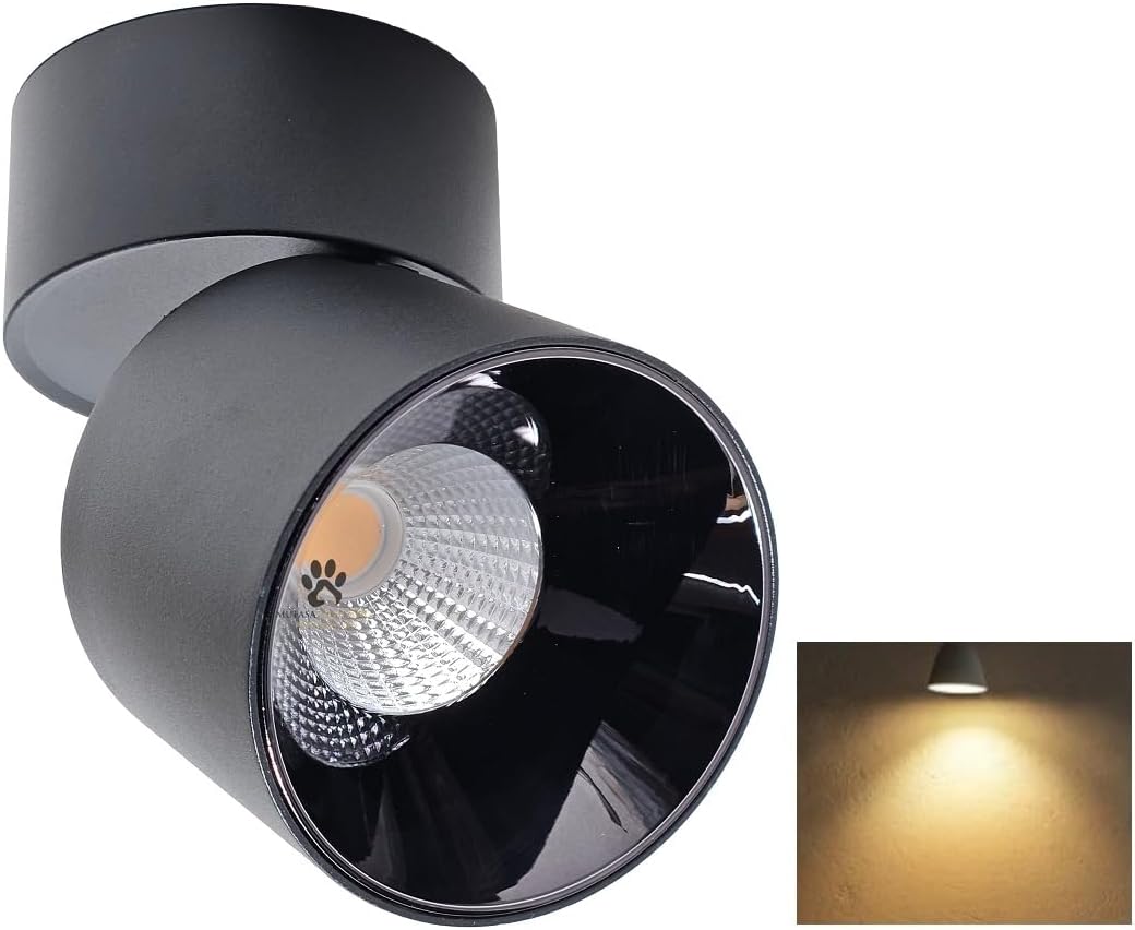 Mufasa 6 Watts Black Chrome Reflector Adjustable LED Round Surface Light Cylindrical Shape Indoor Ceiling Mounted Spot Light Down Light Aluminum Body (9Cm Height) (Warm White)